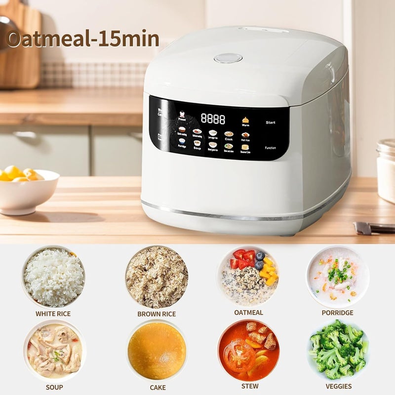 NUNET طباخ أرز كهربائي صغير 5 أكواب طباخ أرز محمول 10 في 1 طباخ ذكي متعدد الوظائف تحكم في الوقت 400 واط للحساء والأرز المختلط ودقيق الشوفان وعصيدة مع وعاء داخلي غير لاصق (أبيض) - Image 5